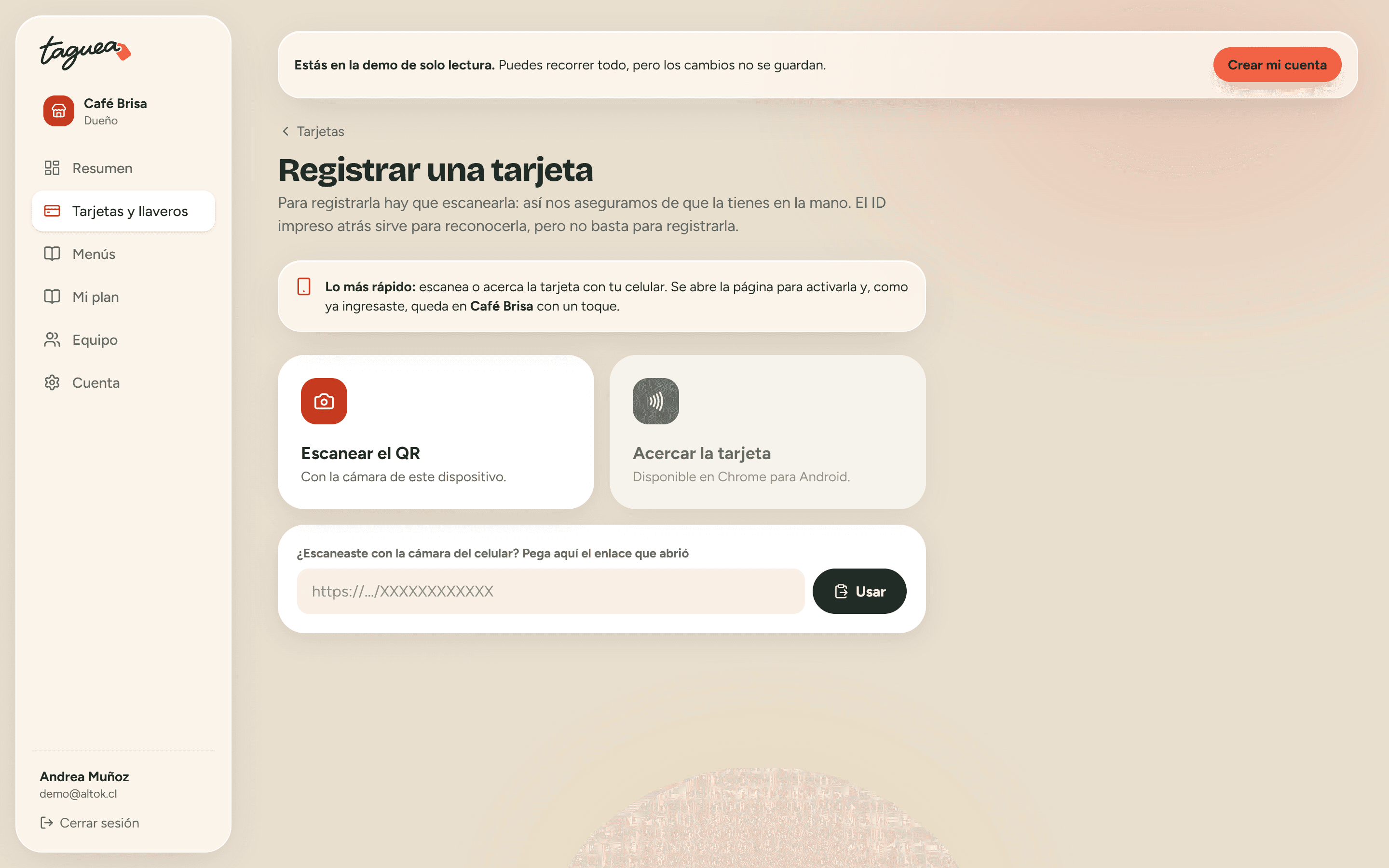 Registrar una tarjeta escaneándola