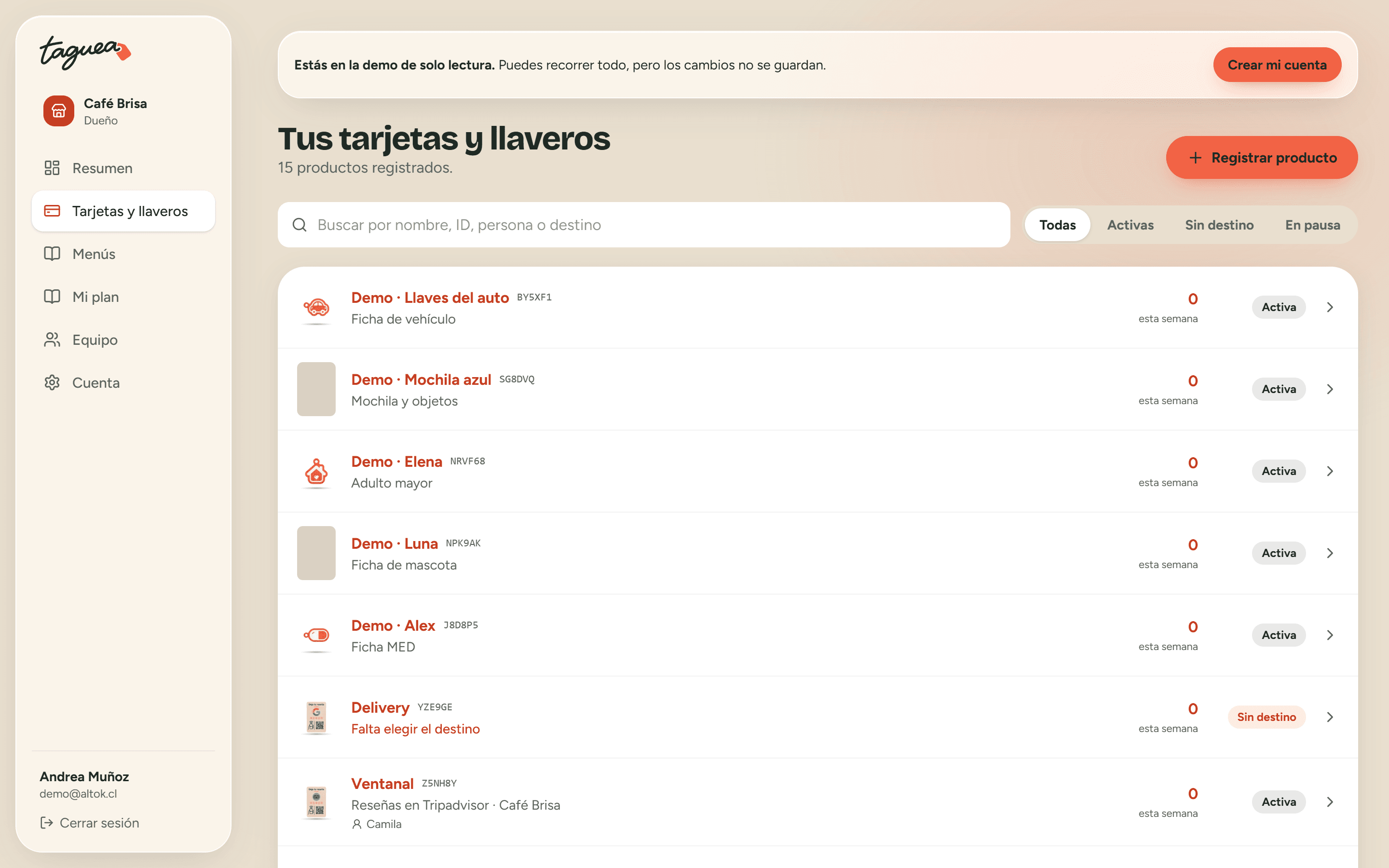 Lista de tarjetas con sus escaneos